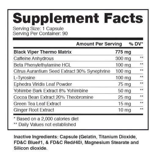 Black Viper Tabla Nutricional