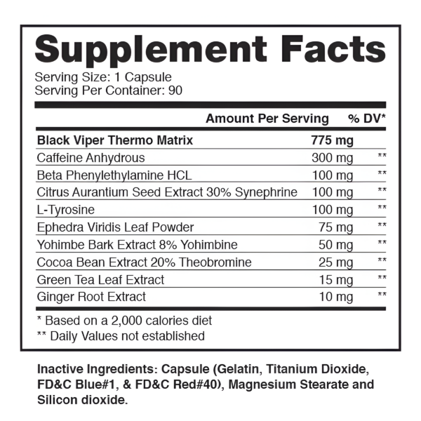 Black Viper Tabla Nutricional