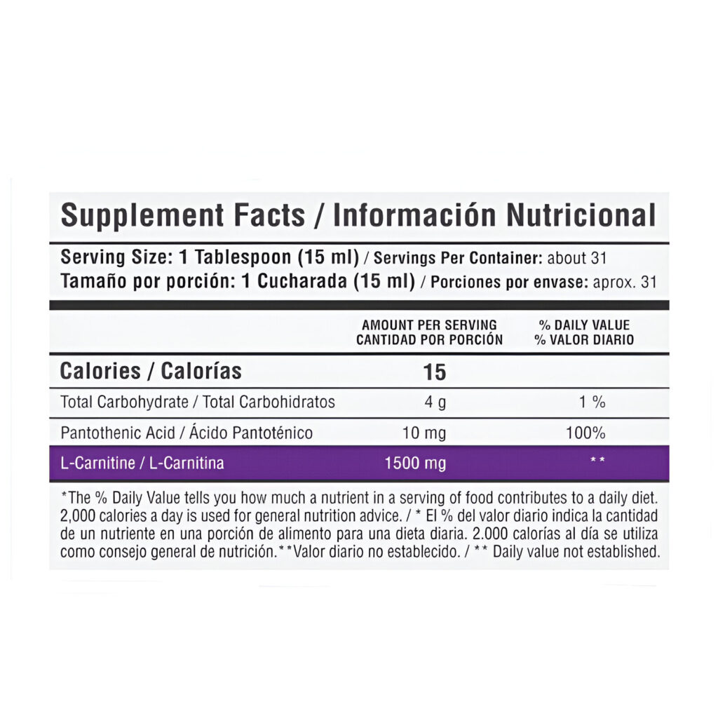 L-CARNITINA LIQUIDA 1500mg HEALTHY SPORTS TABLA NUTRICIONAL