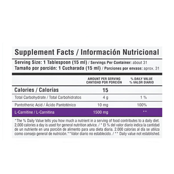 L-CARNITINA LIQUIDA 1500mg HEALTHY SPORTS TABLA NUTRICIONAL
