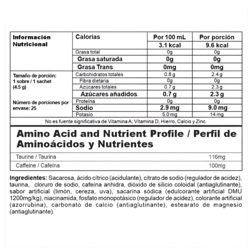 TABLA NUTRICIONAL ENERGY X