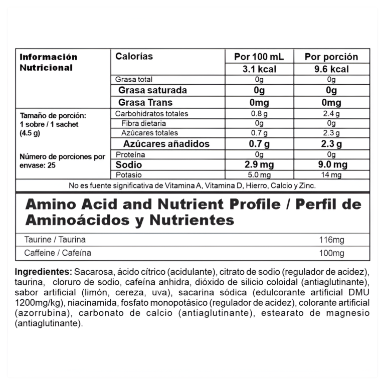TABLA NUTRICIONAL ENERGY X