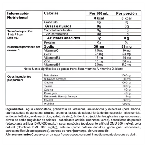 TABLA NUTRICIONAL MYTH LATA 250 ML