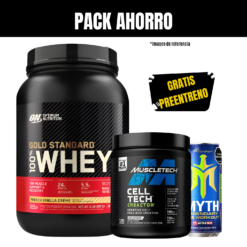 WHEY GOLD STANDARD 2 LIBRAS + CREATINA CREACTOR 120 SERVICIOS + PREENTRENO MYTH
