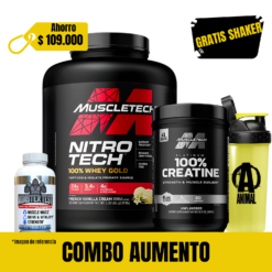 NITRO TECH WHEY GOLD 5 LIBRAS + CREATINA PLATINUM 80 SERVICIOS + MONSTER TEST 120 CAPS + SHAKER