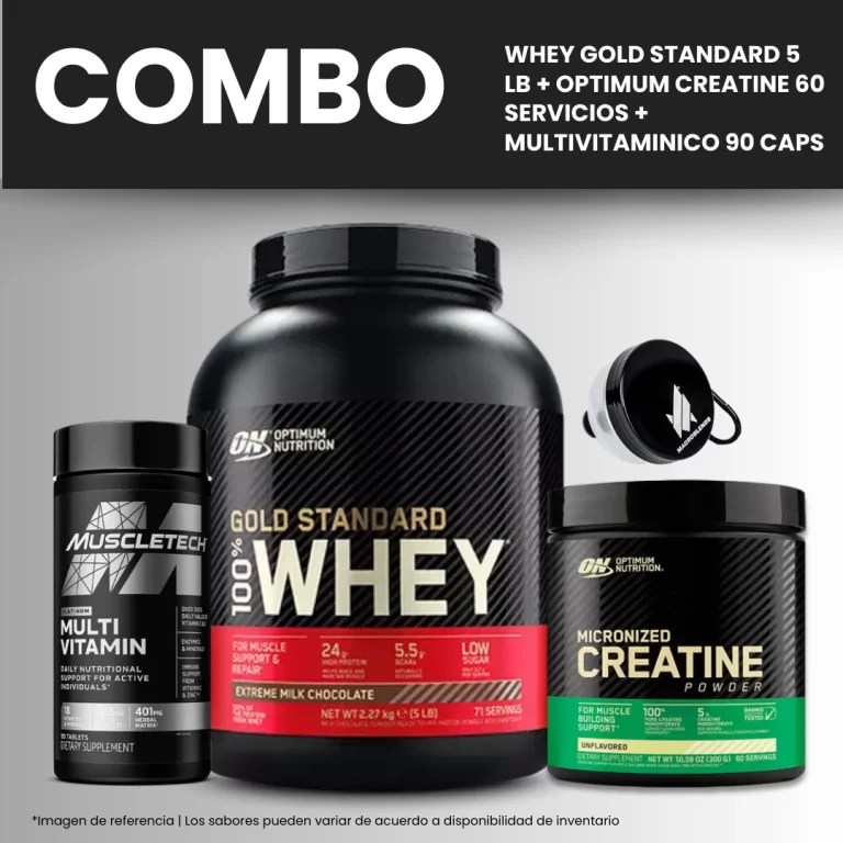 WHEY GOLD STANDARD 5 LIBRAS + CREATINA OPTIMUM 60 SERVICIOS + MULTIVITAMINICO 90 CAPS