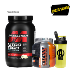 NITRO TECH WHEY PROTEIN 2 LIBRAS + CREATINA HEALTHY SPORTS 100 SERVICIOS + SHAKER