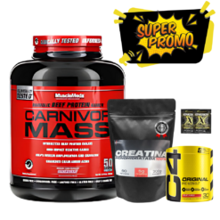 PROTEINA CARNIVOR MASS 6 LIBRAS + PREENTRENO C4 30 SERVICIOS+ CREATINA MONOHIDRATADA 100% 60 SERVICIOS + OBSEQUIOS
